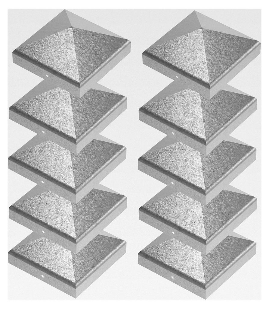 10 Stück Pfostenkappen, 9x9 cm, Abdeckkappen aus verzinktem Metall für Zaunpfosten