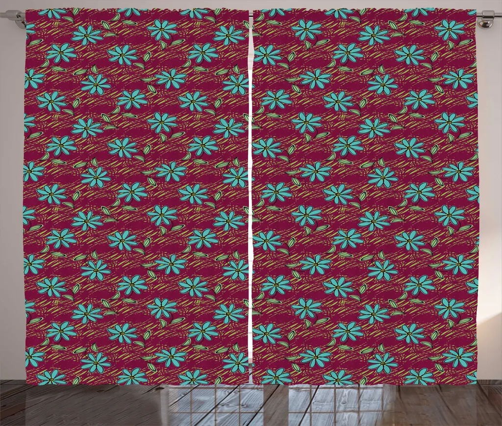 Rideau pour chambre à coucher motif fleurs 280 cm largeur Marron Rustique