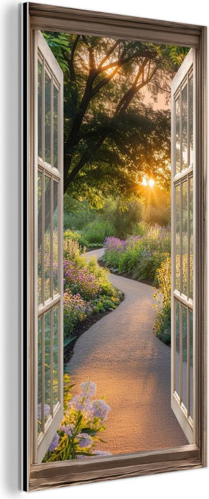 MuchoWow Wanddekoration Metall Metallbild Wandkunst 20x40 cm Aussicht - Blumen - Natur - Sonne - Weg MuchoWow Aluminium Gemälde - Aluminium Gemäldes