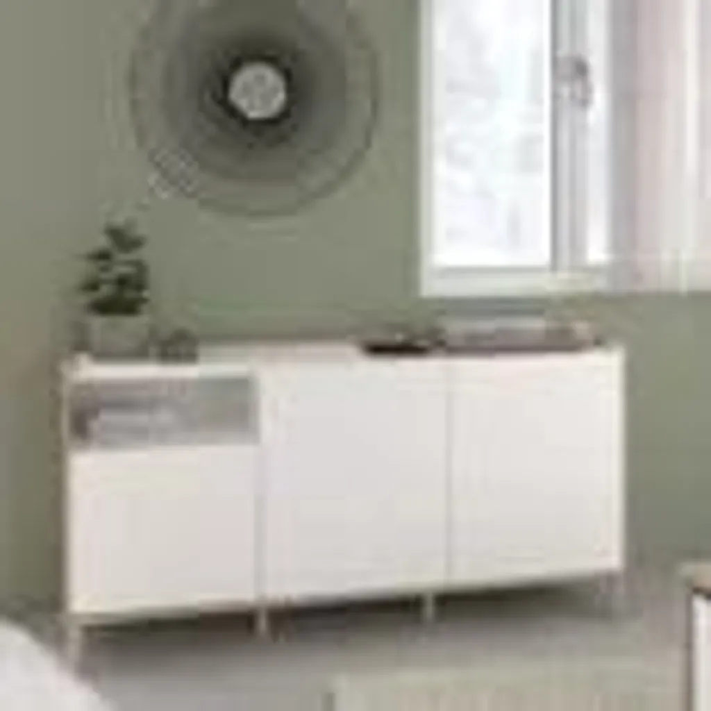 Buffet 3 Portes MORPHOS Blanc et Chêne - Meuble de Rangement Design 150cm
