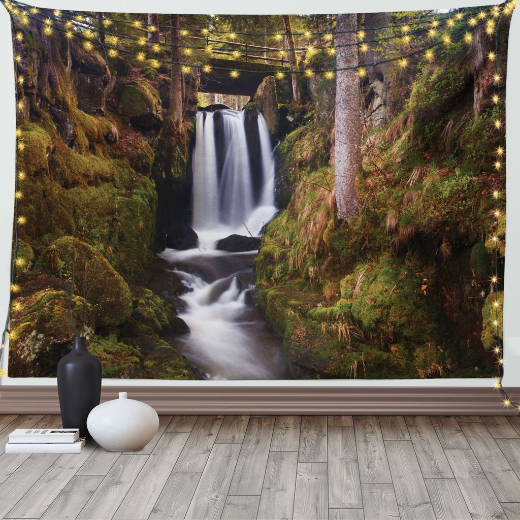 ABAKUHAUS Exotisch Wandteppich, Holzbrücke Wald, Wohnzimmer Schlafzimmer Heim Seidiges Satin Wandteppich, 200 x 150 cm, Grün braun Weiß
