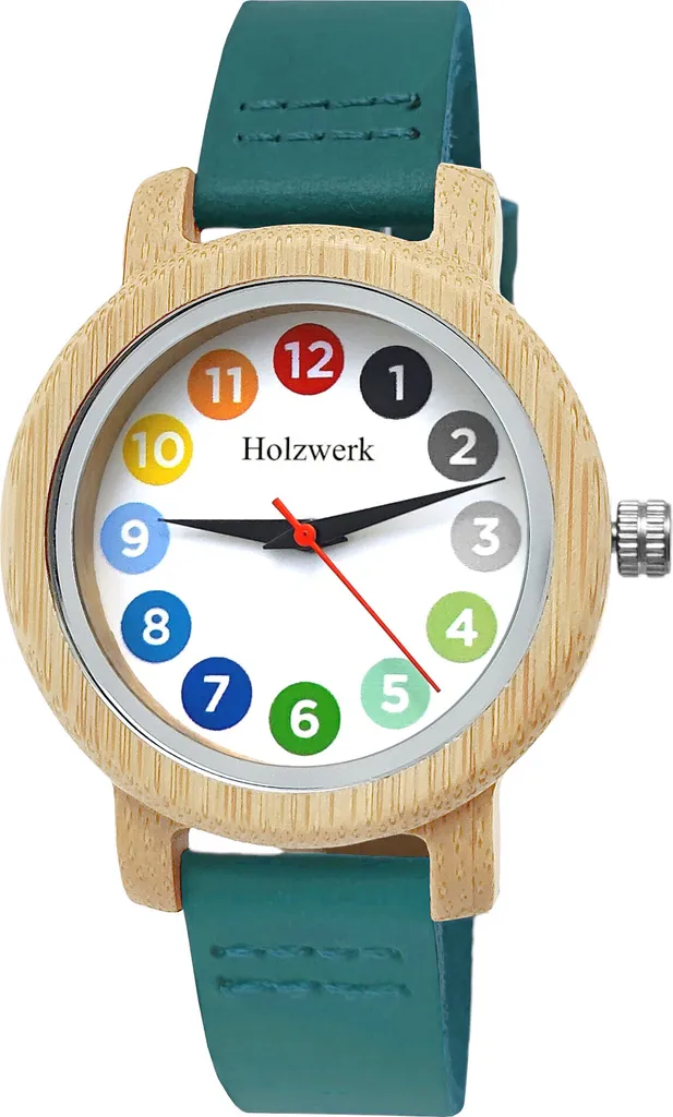 Montre femme légère en bois hypoallergénique et cuir bleu turquoise chic
