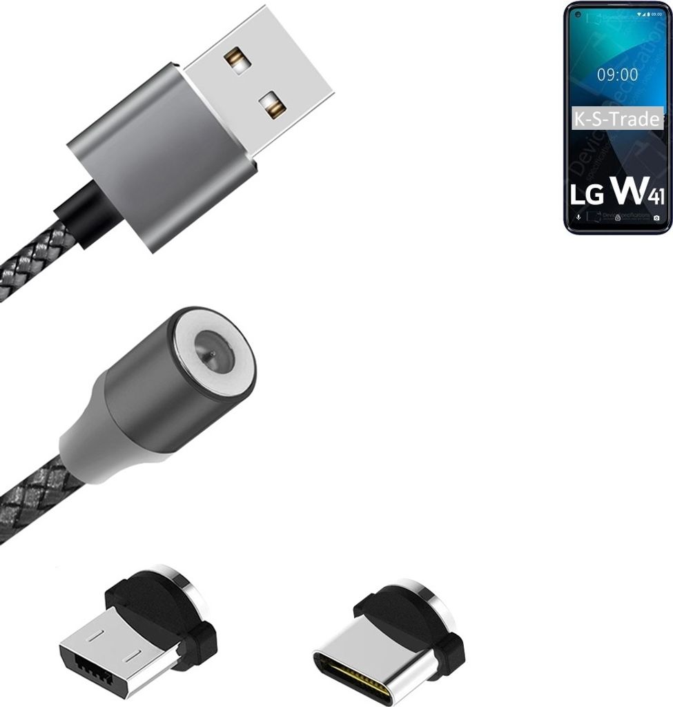 K-S-Trade Hochwertiges Magnet-Lade-kabel Sync-Kabel Daten-Kabel für LG Electronics W41 mit USB-Typ-C-Anschluss und Micro-USB-Anschluss 2A bis zu