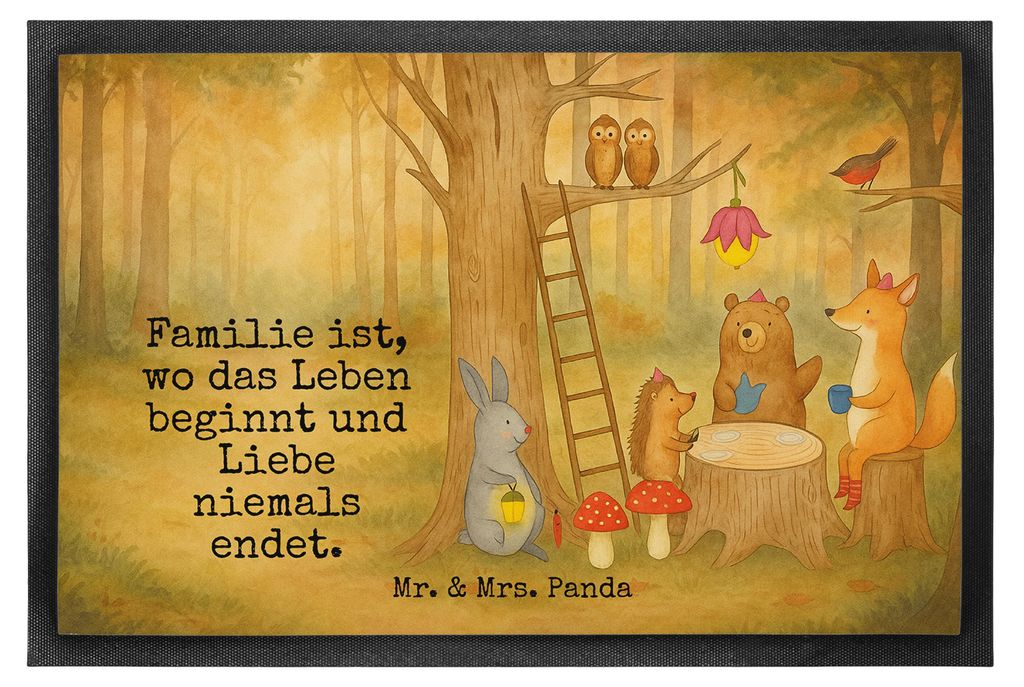 Mr. & Mrs. Panda Fussmatte Waldtiere Picknick Design 50 x 75 cm - Weiß - Geschenk, Fußabtreter, Fuchs, Wald, Schmutzfangmatte, Maus, flurmatte, S...