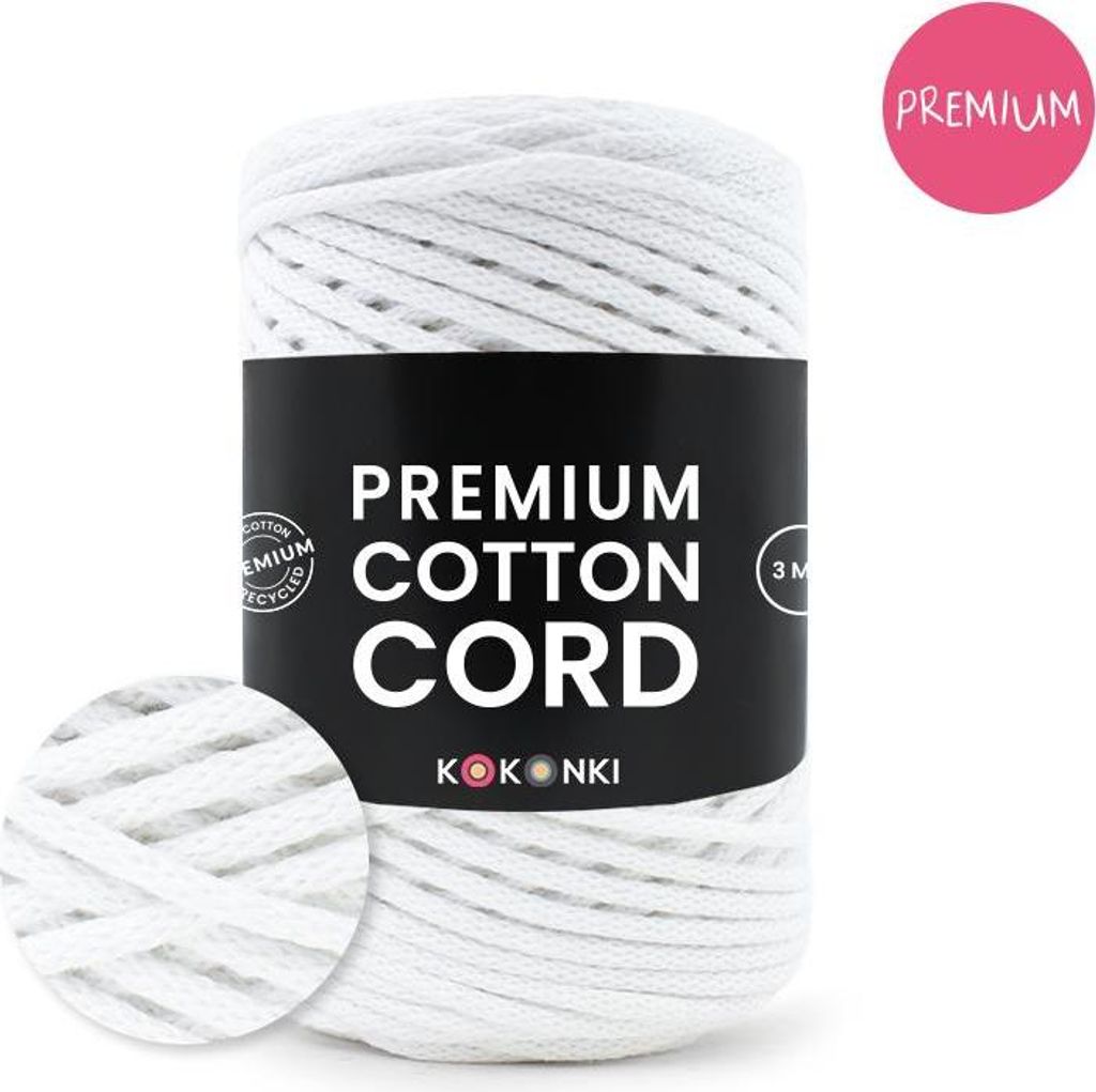 KOKONKI Premium Baumwollkordel 3 mm 100 m Weiß aus Produktbild 