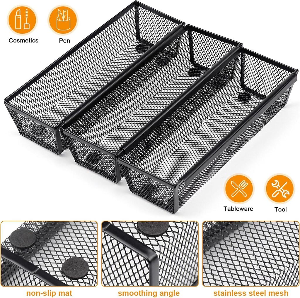 Besteckkästen für Schubladen - Set von 6 Stück, Metall, erweiterbar mit ineinandergreifenden Seiten
