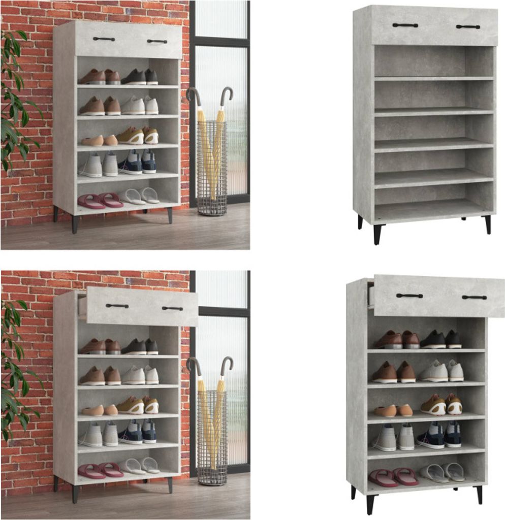 vidaXL Schuhschrank Betongrau 60x35x105 cm Holzwerkstoff - Schuhregal - Schuhregale - Schuhaufbewahrung - Schuhschrank