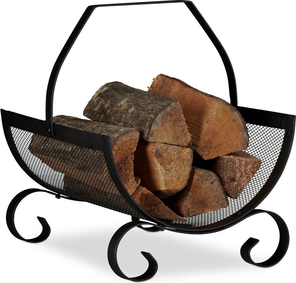 relaxdays Kaminholzkorb schwarz 33,0 x 38,0 x 40,0 cm Produktbild 1