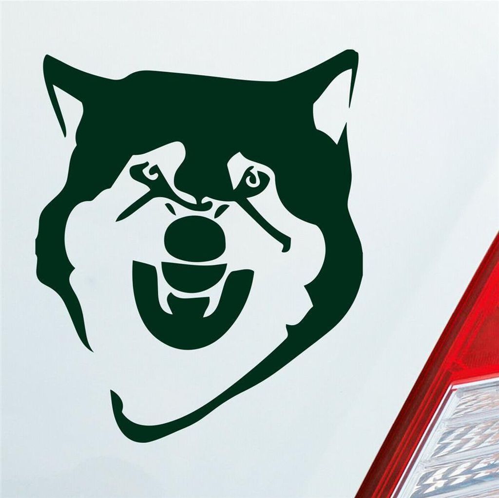 Auto Aufkleber Böser Husky angry Dog Tier Hund 12x10 cm Dunkelgrün Sticker Heckscheibenaufkleber
