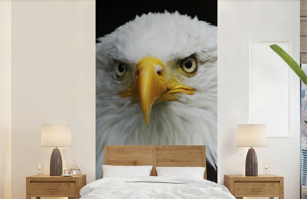 MuchoWow Fototapete für Wohnzimmer oder Schlafzimmer Wandtapete Vinyl Motivtapete Adler - Schwarz - Weiß - 120x240 cm - Hintergrundbild