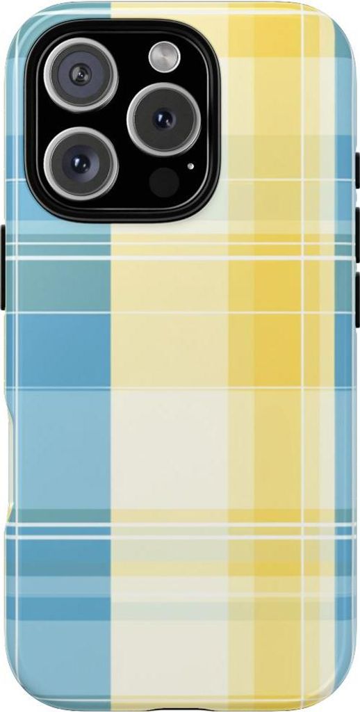Ozeanblaues und gelbes Karomuster – Hülle Kompatibel mit iPhone 16 Pro