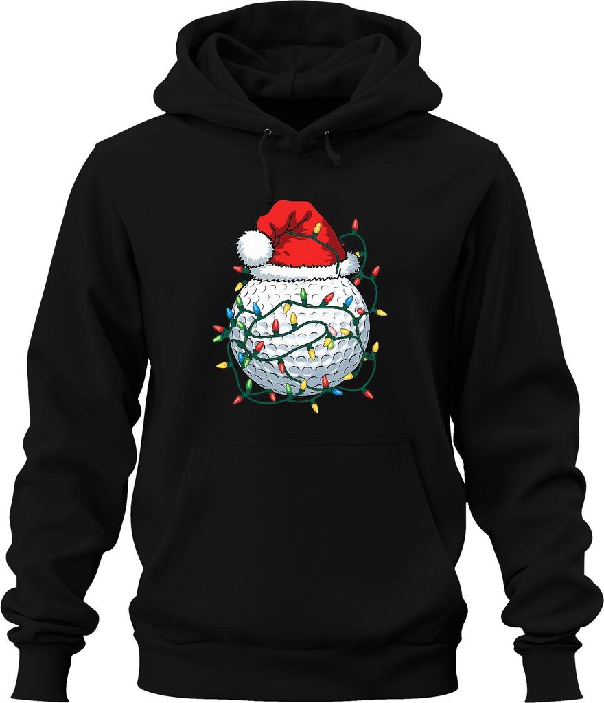 Weihnachten Golfball mit Mütze und Lichtern Golf Geschenk Idee Uni Hoodie Kapuzenpullover, Schwarz, L