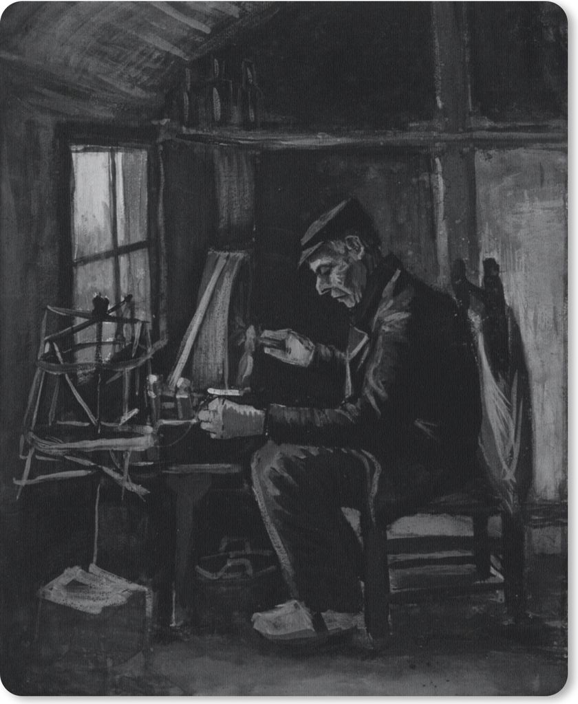 MuchoWow Mauspad Mousepad Fadenspinnender Mann - Vincent van Gogh - Schwarz und weiß 19x23 cm - Mousepads - Maus Mat - Pad - Mausunterlage - Mau...