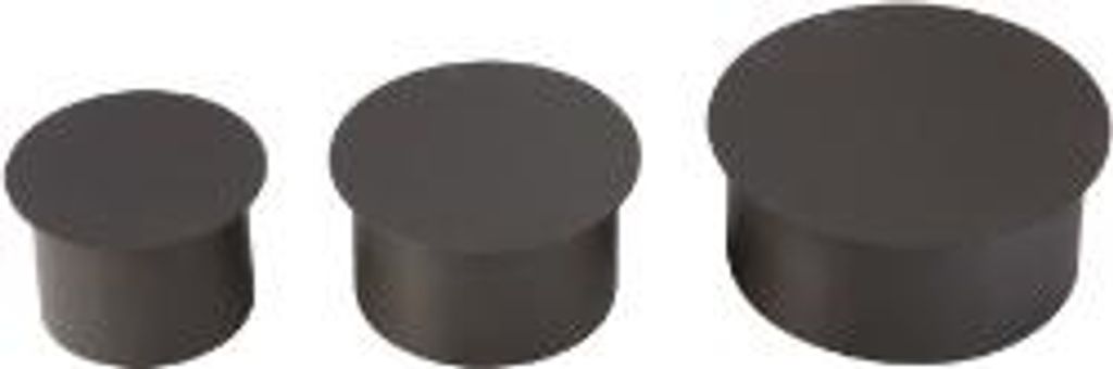 Three dark gray cylindrical objects of varying heights are arranged in a row on a white background.