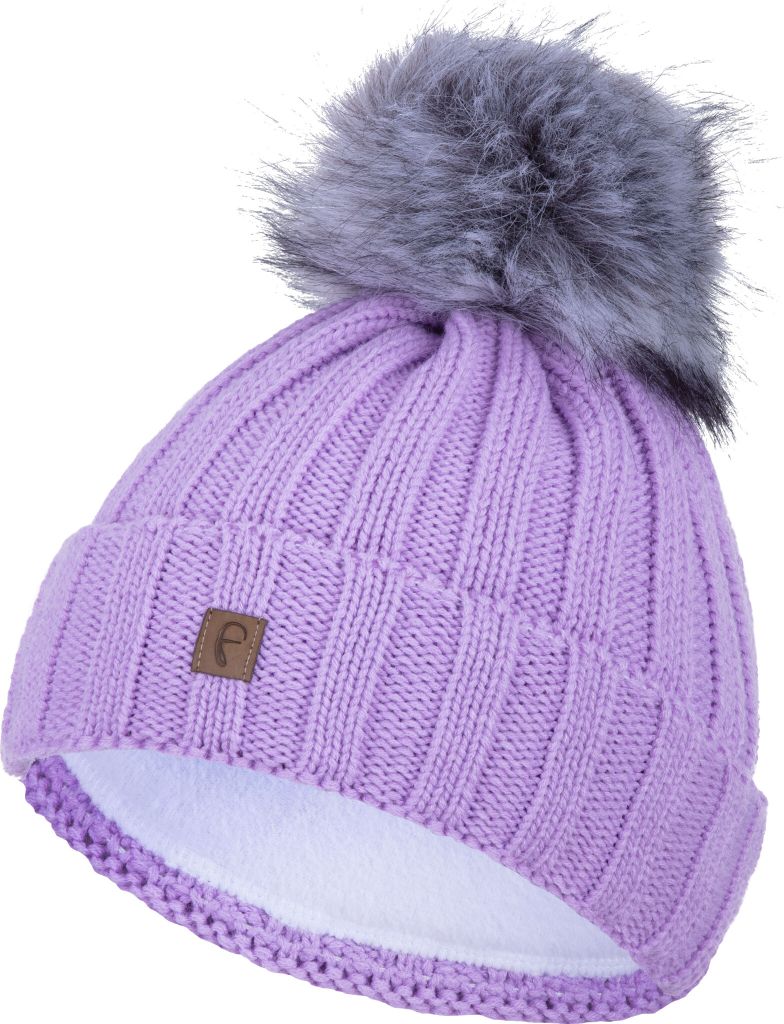 Faera Bommelmütze Wintermütze Strickmütze Herren Damen Fleece Futter Beanie Mütze 79, Farbe:Lila