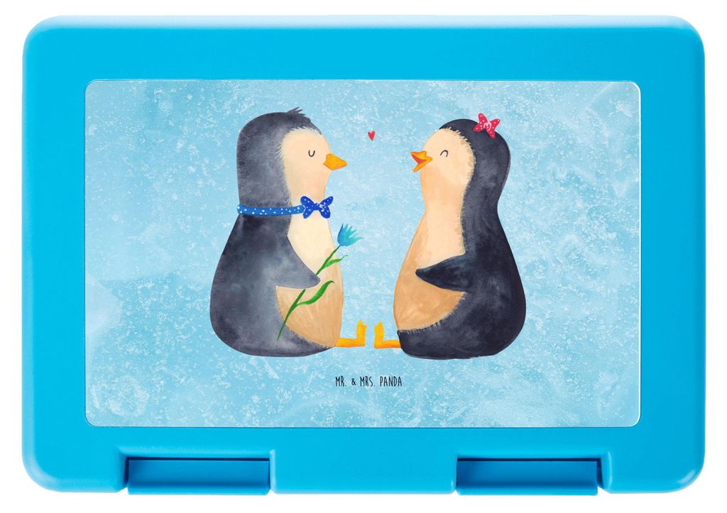 Mr. & Mrs. Panda Lunchbox Pinguin Pärchen - Eisblau - Geschenk, Snackbox, Bentobox, Hochzeit, Hochzeitstag, Vorratsbehälter, Bento Box, Liebe, Ho...