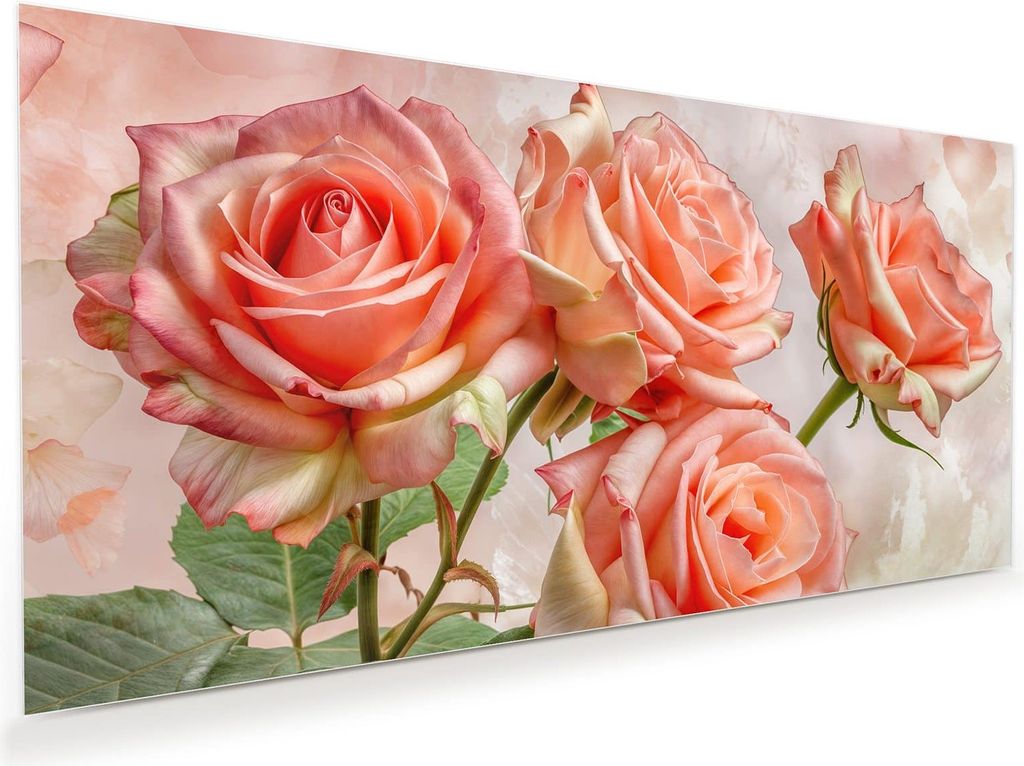 Glasbild 120x60cm in XXL für Wohnzimmer, Schlafzimmer Motiv Rosen Bouquet