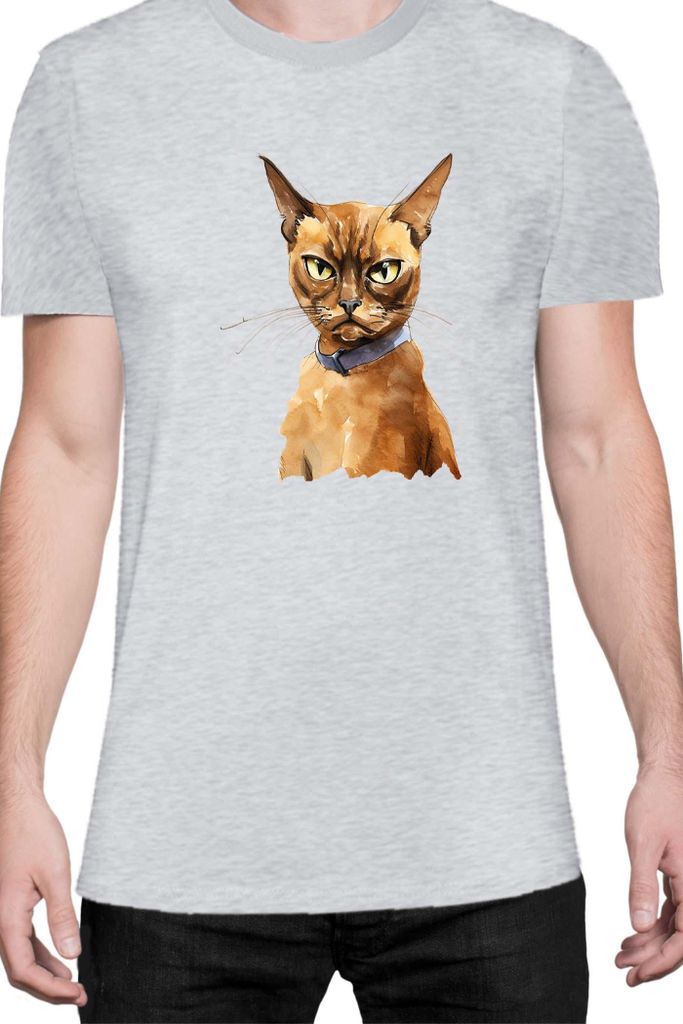Herren T-Shirt Funny Cats Breeds Burmese Cat 020, Man XL / Grau