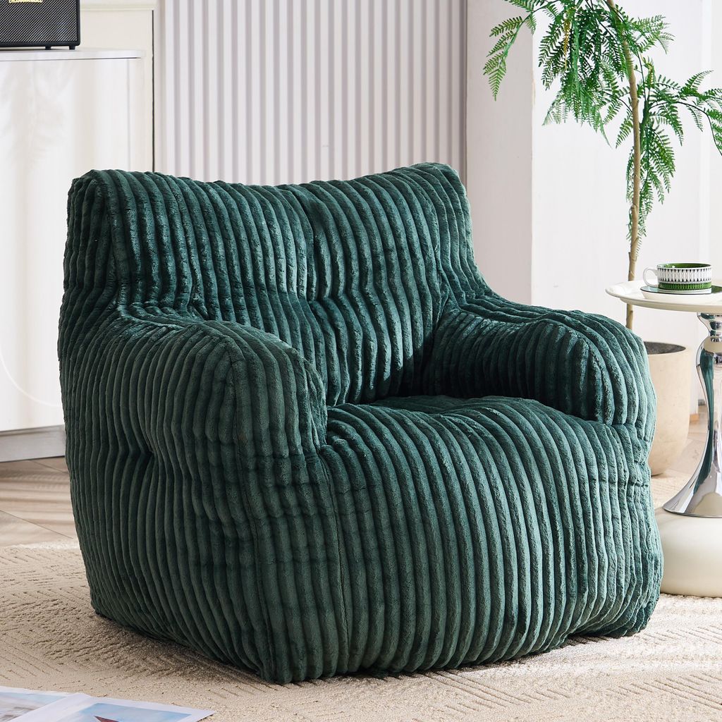 Runder Sitzsack mit Cord-Bezug, Schaumstoff-Fuellung, bequem, 100 x 94 x 70 cm, Gruen