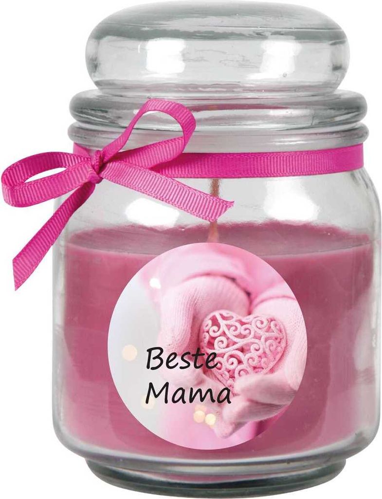 Duftkerze im Bonbonglas zum Muttertag, Duft: Lavendel ( Lila ), 300g - Brenndauer bis zu 70 Stunden