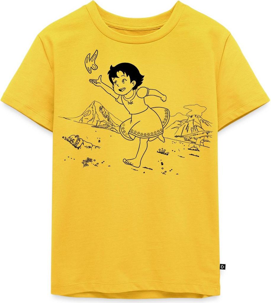 Spreadshirt Heidi Rennt Mit Schmetterling Kinder Premium T-Shirt, 98/104 (2 Jahre), Sonnengelb