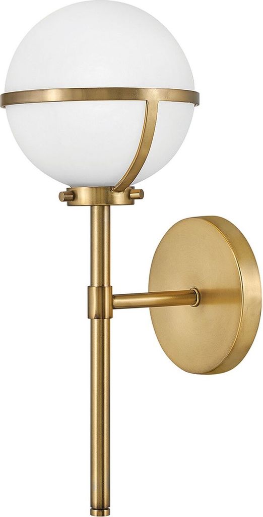 Wandleuchte Metall Glas IP44 H: 40,3 cm in Messing Antik Weiß Kugelschirm Jugendstil Wandlampe Badezimmer