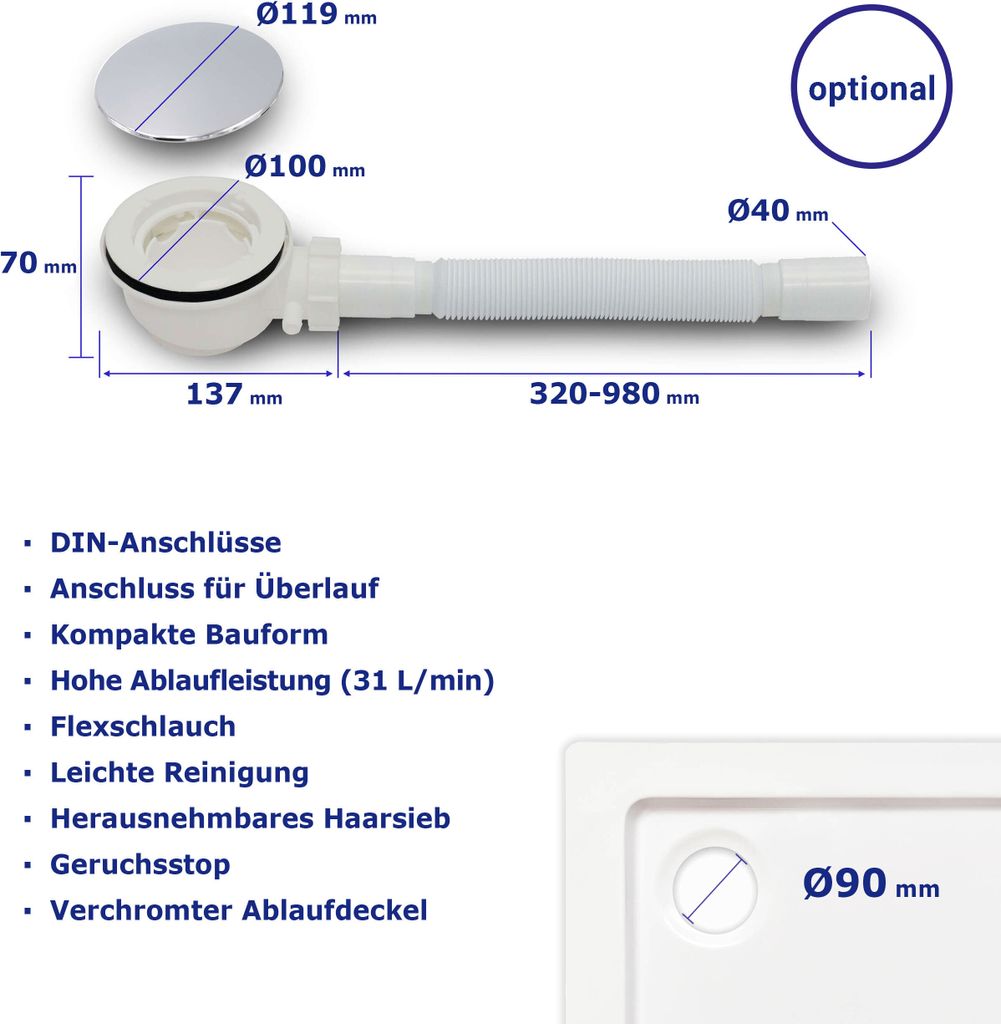 VILSTEIN Duschwanne | Mineralguss | 5 cm Superflach | Produktbild 6