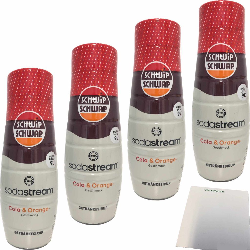 SodaStream schwip schwap Getränke-Sirup Cola&Orange 4er Pack (4x0,44l Flasche) + usy Block