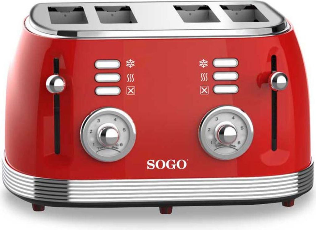 SOGO #####4-Scheiben-Toaster Spia luminosa Funzione toast Rosso
