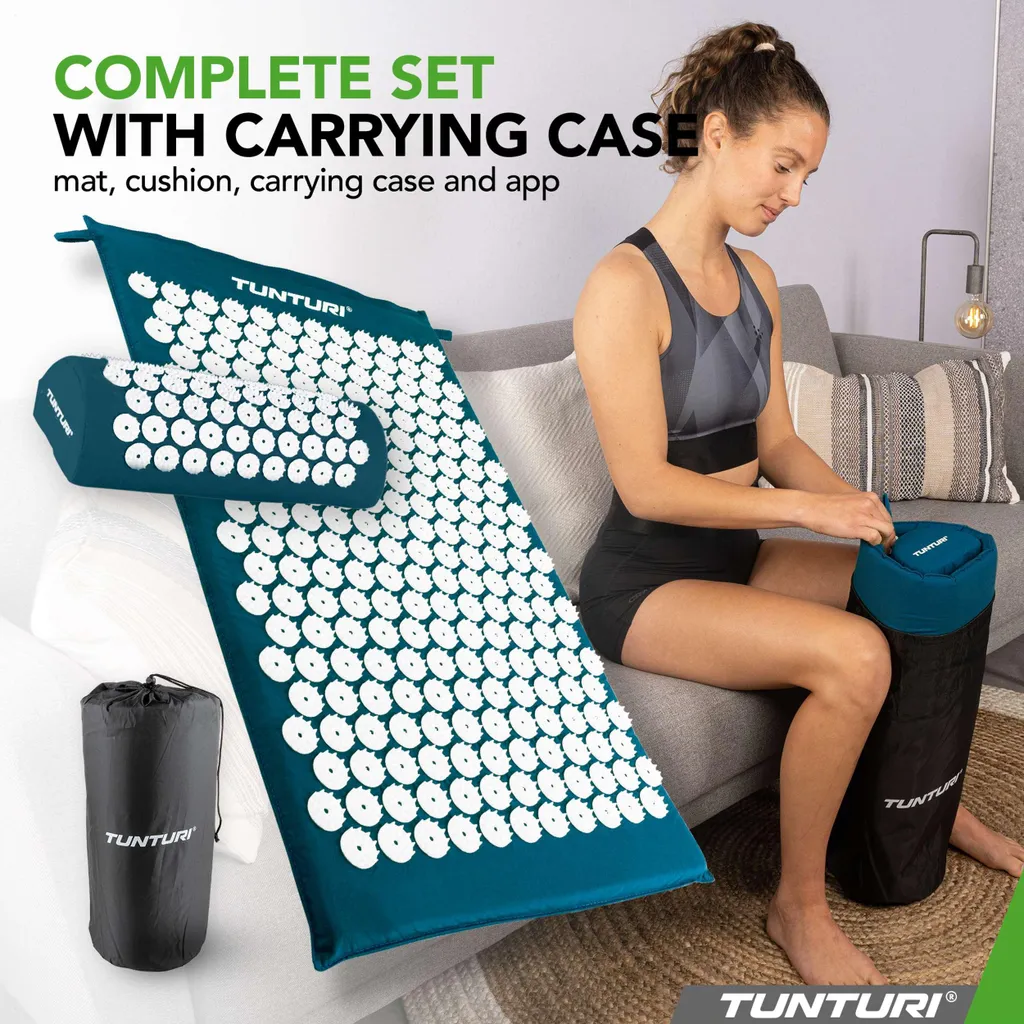 Tapis acupression Tunturi bleu pétrole : 8000 points de stimulation - 7
