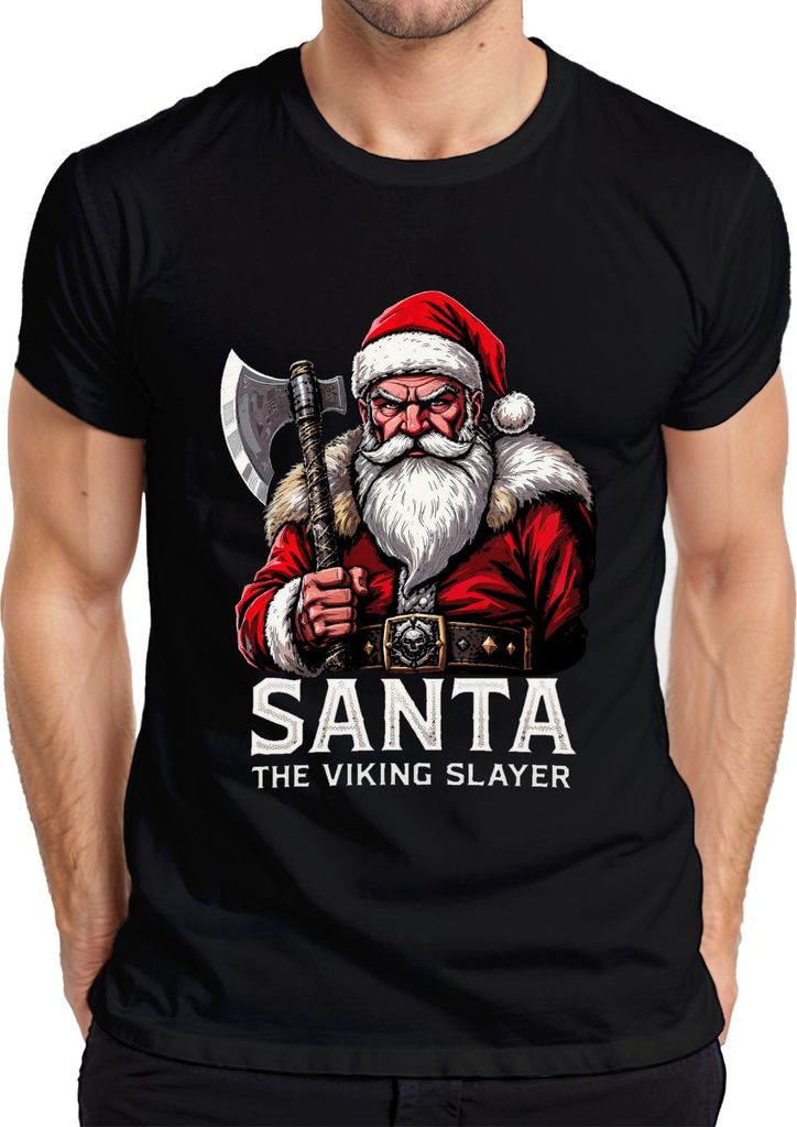 Santa The Viking Slayer Wikinger Axt Bart Weihnachten Geschenk Herren T-Shirt, Schwarz, S