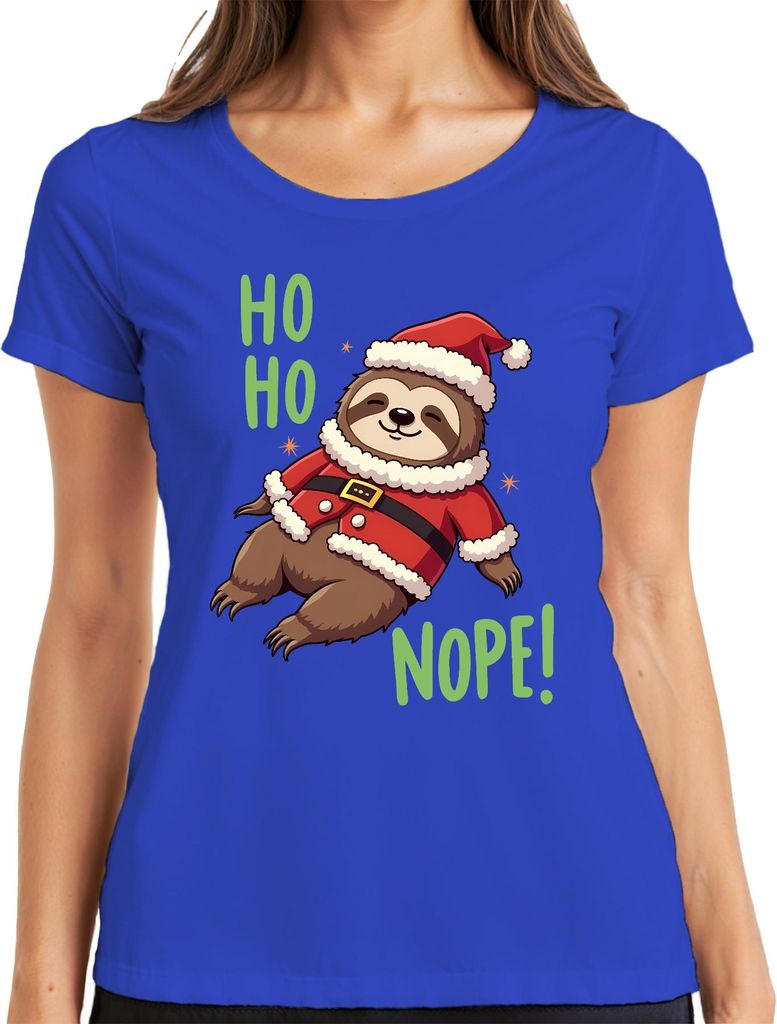 HO HO NOPE! Faultier Weihnachten lustig Geschenk niedlich faul Damen T-Shirt, Blau, 3XL