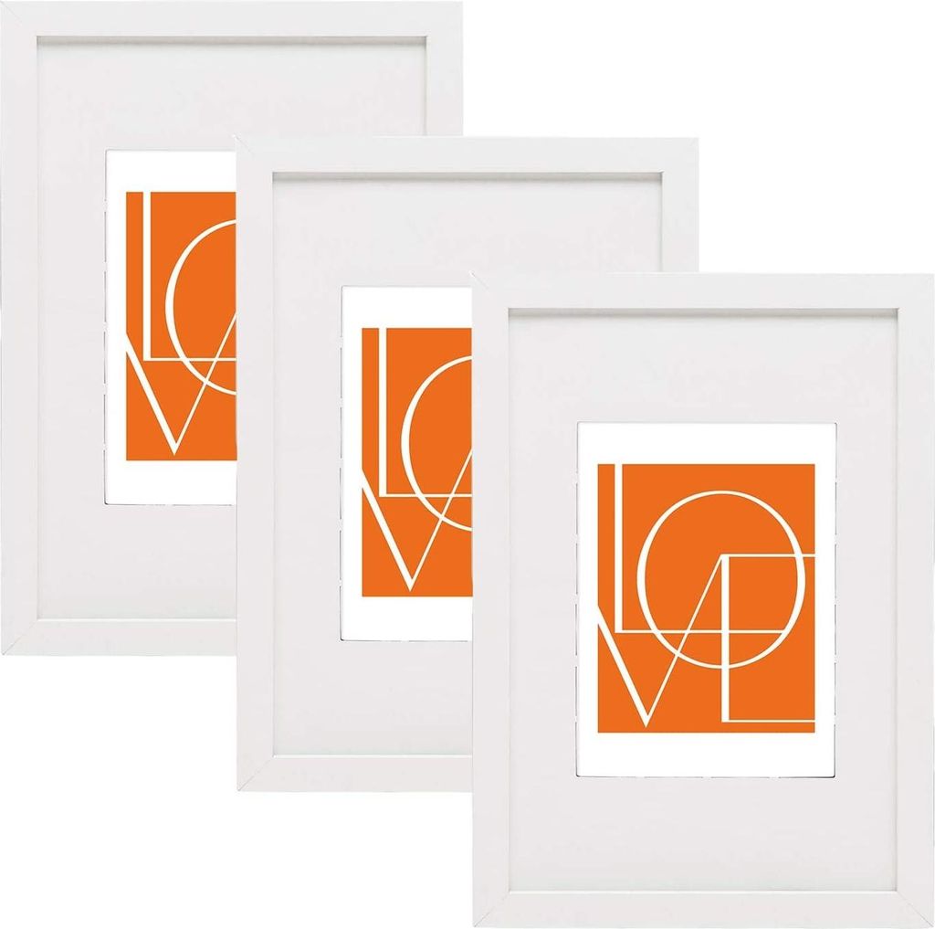 WOLTU 3er Set Bilderrahmen, Fotogalerie mit Papier-Passepartout, aus MDF Platte : Weiß 13x18 cm Farbe: Weiß Größe: 13x18 cm