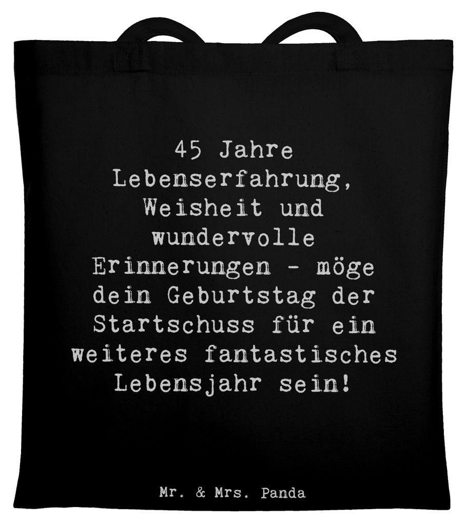 Mr. & Mrs. Panda Jutebeutel Spruch 45. Geburtstag - Schwarz - Geschenk, Abenteuer, Happy Birthday, fantastisches Lebensjahr, umhängetasche baumwol...