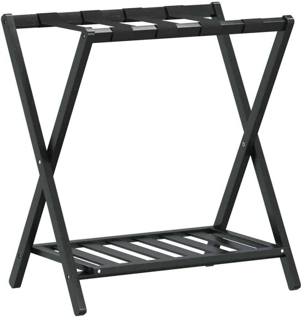 Support de valise pliable en bambou noir vidaXL 68 cm pour la chambre