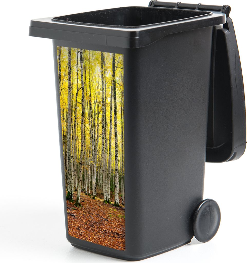 MuchoWow Mülltonnenaufkleber Wald - Bäume - Gelb 38x80 cm - Behälteraufkleber - Mülleimer-Aufkleber - Container-Aufkleber
