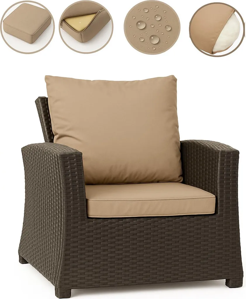 Set 4 Cuscini Ricambio Poltrona Rattan 56x52x7 - Alta Densità Beige - 9