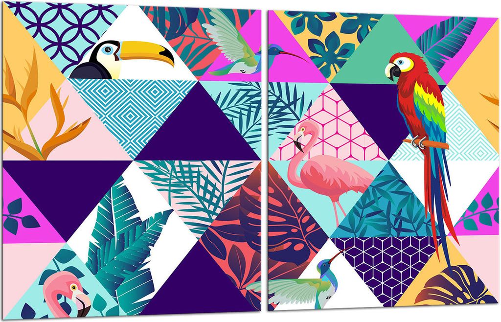 Herdabdeckplatten 2x40x52 Ceranfeld 2-Teilig Glas Spritzschutz Flamingo