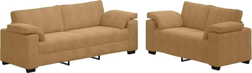 2-teiliges Sofa-Set mit Kissen, brauner Samt