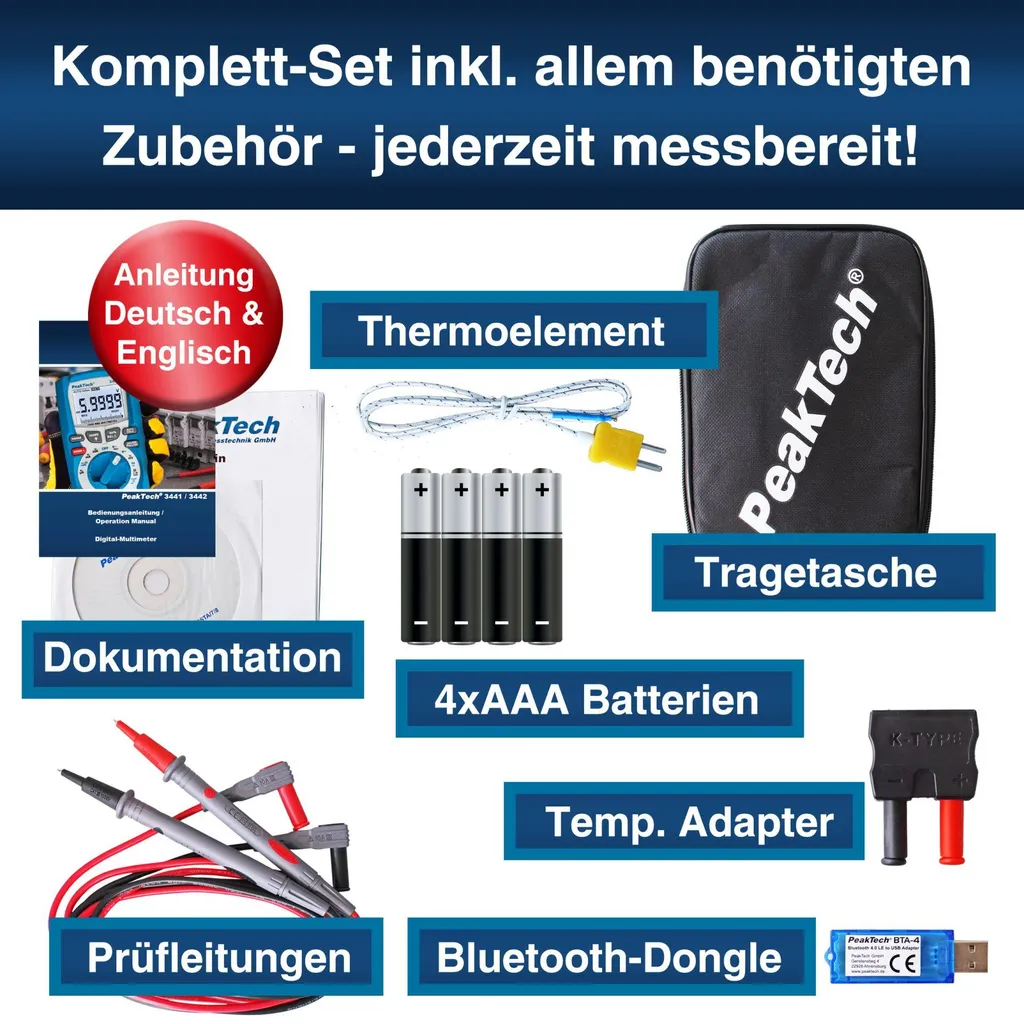 Multimètre numérique professionnel Bluetooth PeakTech P 3442 TrueRMS AC DC - 7