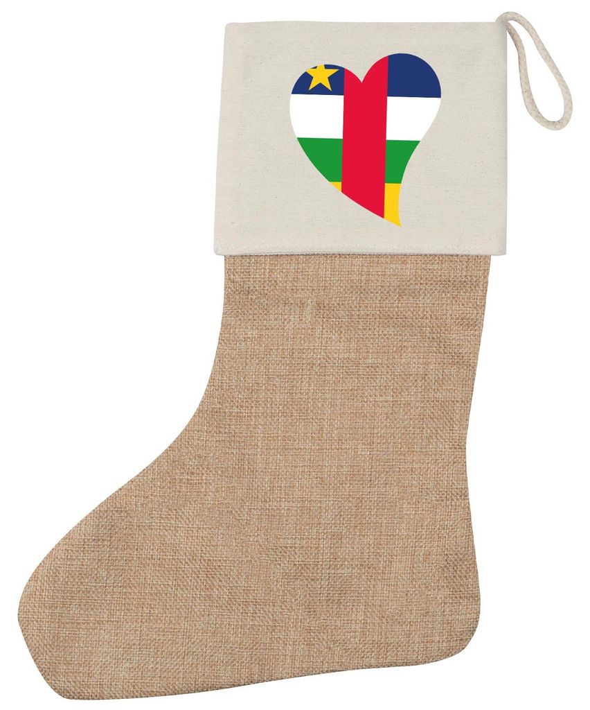 Huuraa Weihnachtsstrumpf Zentralafrikanische Republik Flagge Herz Beige Jute Kaminstrumpf Geschenkidee