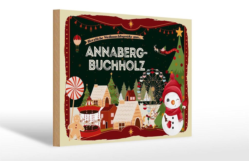 Holzschild Weihnachten Grüße aus ANNABERG-BUCHHOLZ Deko30x20cm
