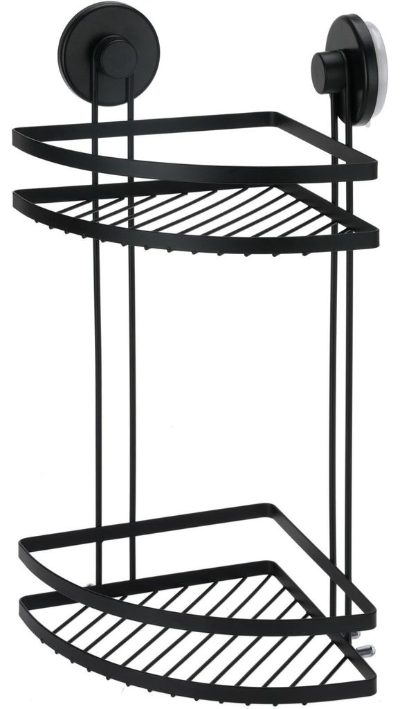 Schwarzes Duschregal aus Metall mit Saugnäpfen, Ecke, Produktbild 