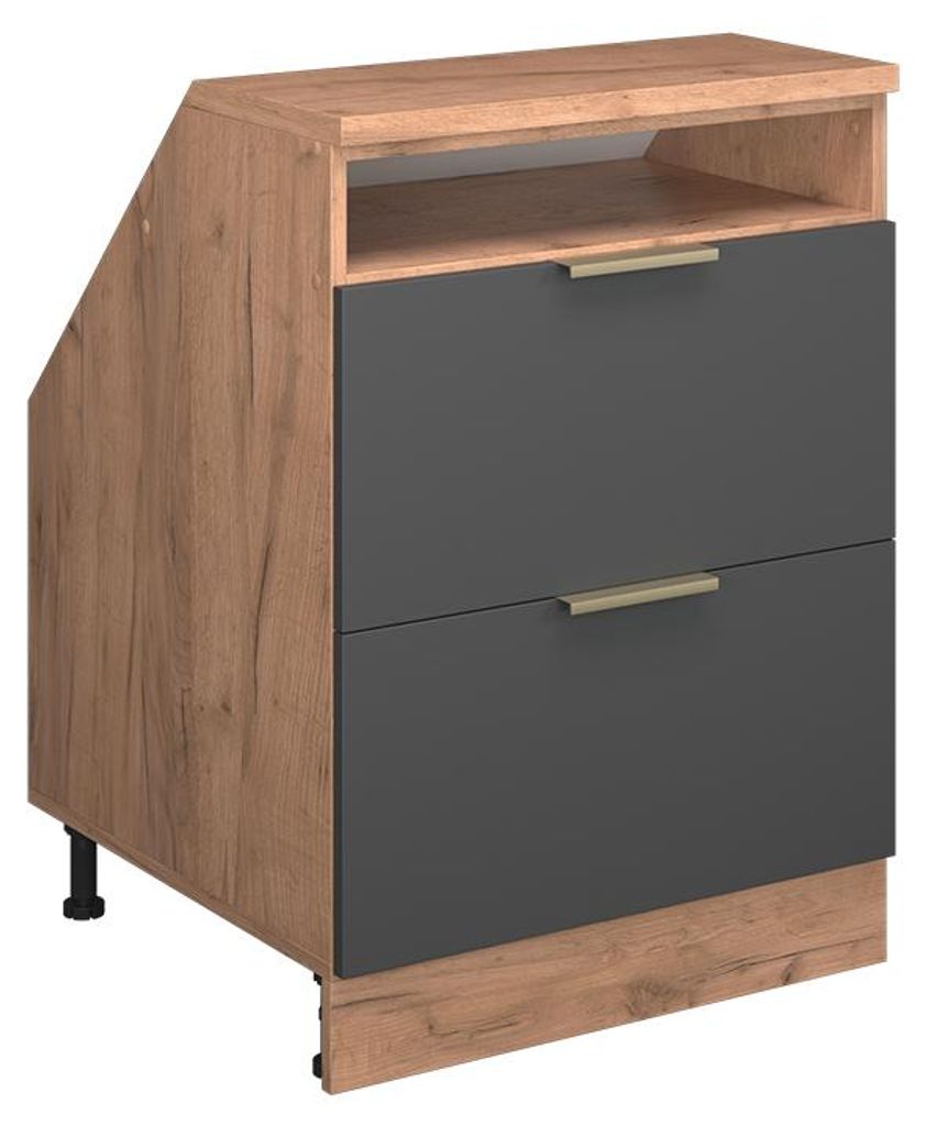 Dachschrägenschrank Vicco Rion Anthrazit-Gold 60 x 81.6 cm mit 2 Schubladen, Schrankkorpus 60 cm Tiefe, Model 59956