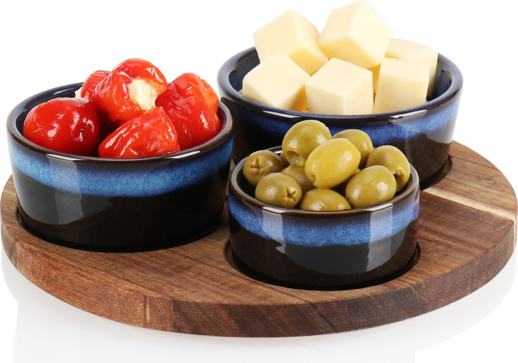 Tapas-Servier-Satz - Holz-Platte - 3 Schalen in Produktbild 