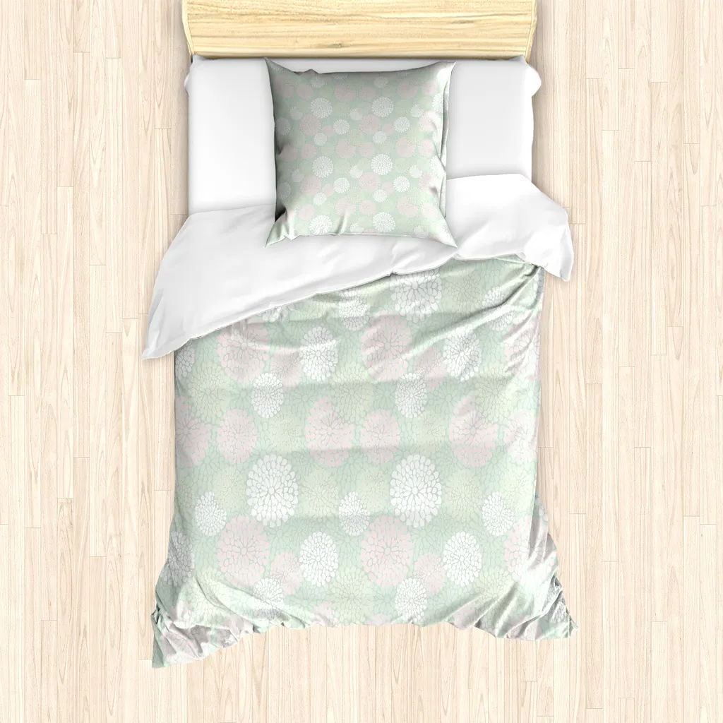 Housse de couette fleurs dahlia pastel avec taie d'oreiller 135x200cm