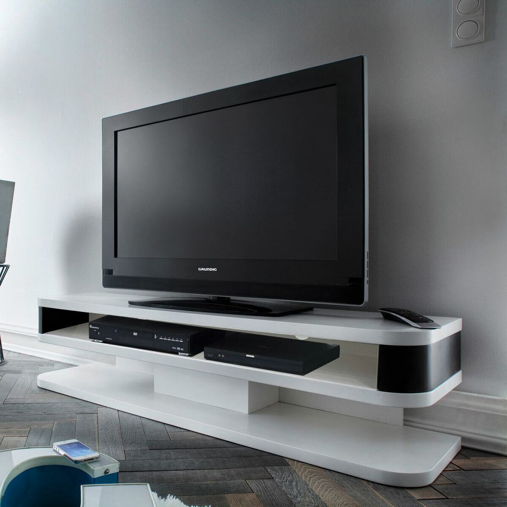 TV Board JUNIOR Lowboard weiß schwarz matt lackiert 151 cm Produktbild 