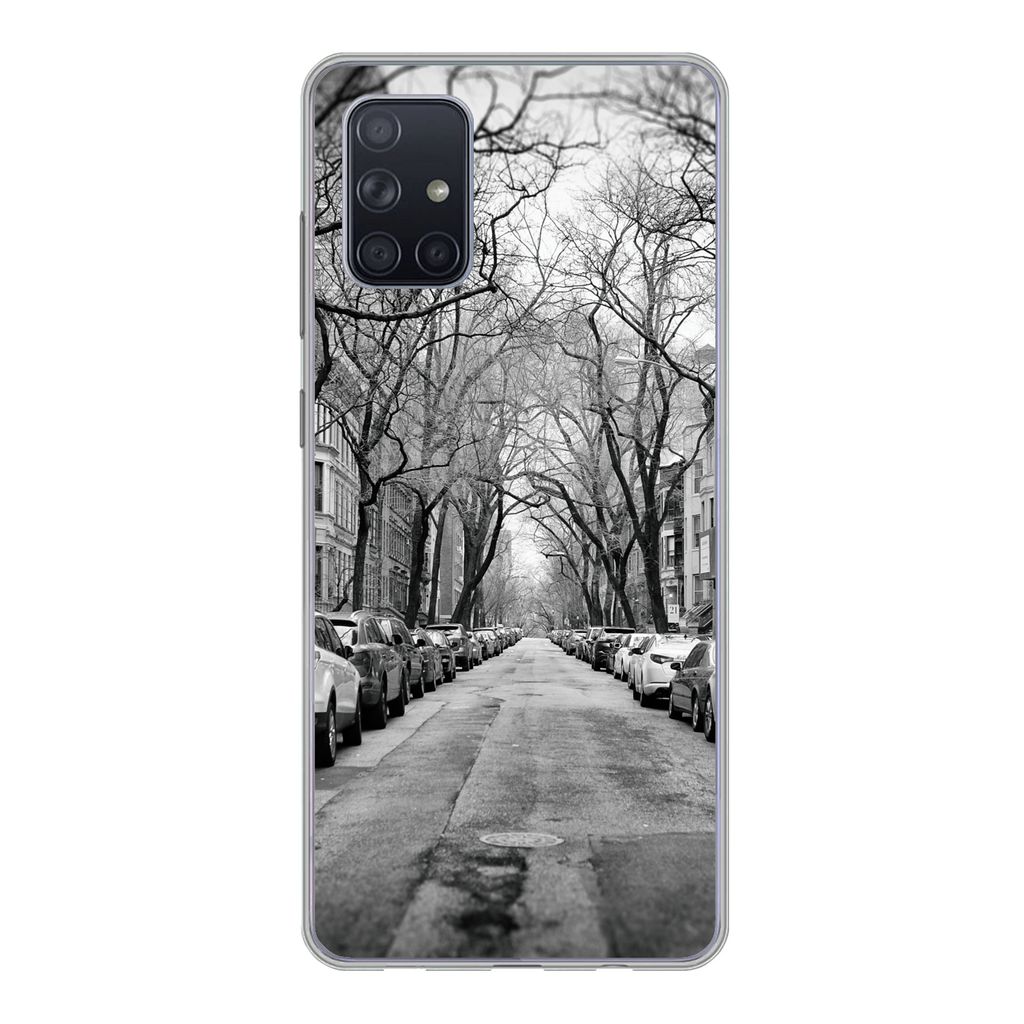 MuchoWow Handyhülle Schutzhülle Hülle für Samsung Galaxy A51 5G Geparkte Autos in New York - schwarz und weiß Silikon Softcase Handy Hülle ...