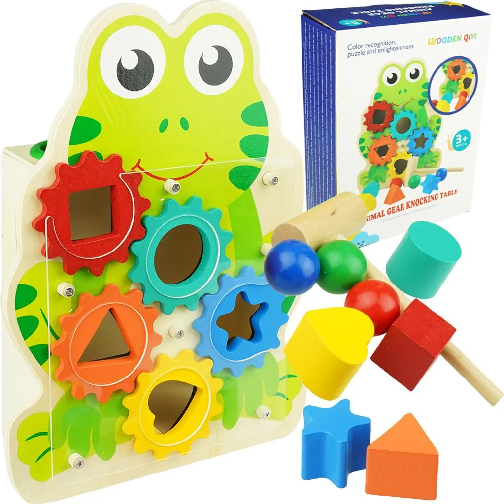 Blocs de tri en bois naturel avec atelier de clouage : design éducatif