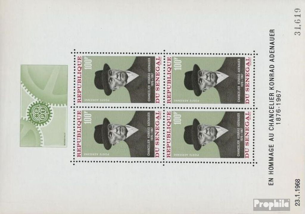 Briefmarken Senegal 1968 Mi Block4 (kompl.Ausg.) postfrisch Konrad Adenauer